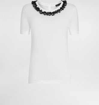 Dolce & Gabbana Jersey T-shirt With Lace And Dg Embroidery - Woman T-shirts And Sweatshirts White 40