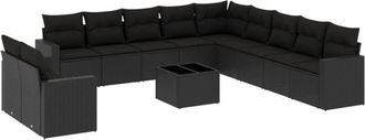 vidaXL Set De Sof&aacute;s De Jard&iacute;n 12 Piezas Cojines Rat&aacute;n Sint&eacute;tico Negro Vidaxl