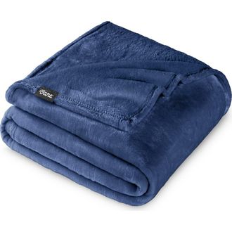 Bare Home Microplush Fleece Blanket in Dark Blue at Nordstrom, Size X-Large