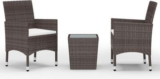 vidaXL Mesa Y Sillas De Jard&iacute;n 3 Pzas Rat&aacute;n Pe Vidrio Templado Marr&oacute;n Vidaxl