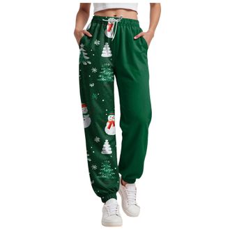 Generic Christmas Sweatpants Christmas Joggers for Women UK High Waist Baggy Trousers Funny Snowman Print Holiday Sweatpants Oversized Xmas Drawstring Jogger 