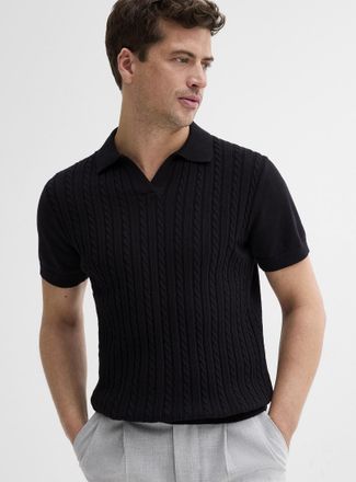 Lindbergh Mens Twisted cable flat-ribbing Johnny-collar polo