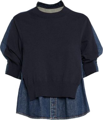 sacai Layered Knit and Denim Shirt