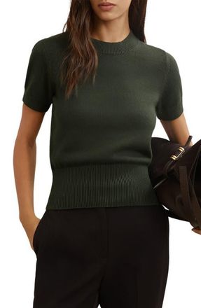 Reiss Anita Short Sleeve Cotton & Wool Sweater in Khaki Green at Nordstrom, Size X-Small