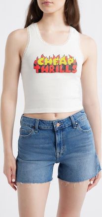 Daydreamer Cheap Thrills Lace Trim Graphic Tank in Vintage White at Nordstrom, Size X-Small