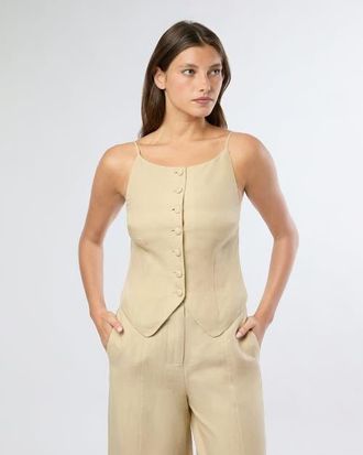 Onia Air Linen High Neck Top in Jute at Nordstrom, Size 00