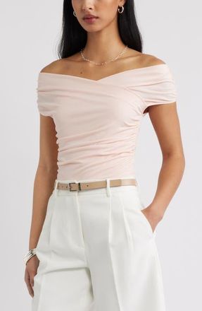 Open Edit Crossover Off the Shoulder Top in Pink Peony Bud at Nordstrom, Size Xx-Small