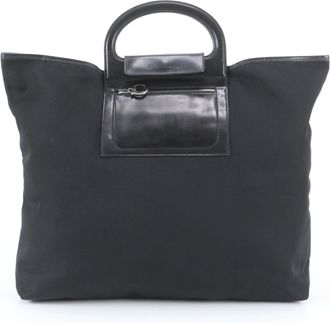 Ferragamo Black Leather Nylon Handbag Tote Bag (Pre-Owned)