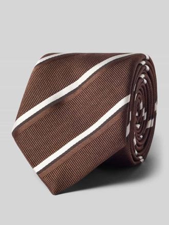 HUGO BOSS Seiden-Mix Krawatte im Streifen-Design in Dunkelbraun, Gr&ouml;&szlig;e 1