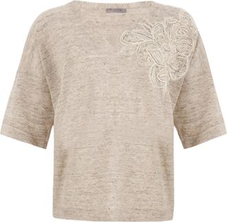 D.exterior 62318 8Argi V-hals Truien - Dames - V-hals truien - Beige - S - Katoen - Truien & Vesten