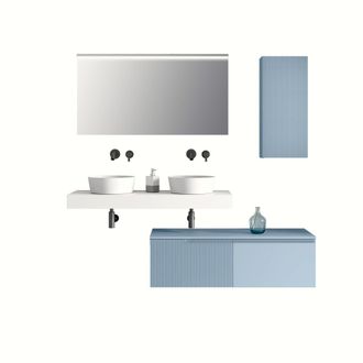 Aquadesign Mueble de ba&ntilde;o de 7 piezas en melamina blanco/azul tiffany