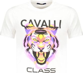 Cavalli Mens Tiger Graphic Tee - White Cotton - Size X-Large