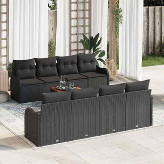 vidaXL Conjunto De Sof&aacute; De Jard&iacute;n 9 Pcs Negro Polirat&aacute;n Vidaxl