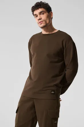 Alo | Double Take Long Sleeve Crewneck Top in Espresso Brown, Size: Medium