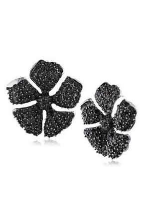 Jardin Hibiscus Floral Pav&eacute; Crystal Stud Earrings in Black/Silver at Nordstrom Rack