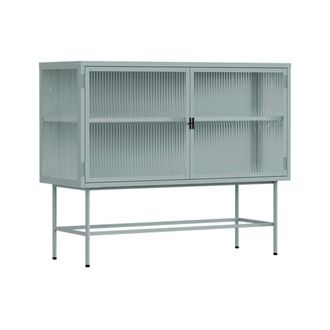 Oviala Aparador moderno de 2 puertas de 110 cm en metal y cristal verde