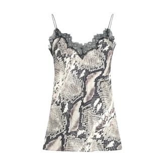 Roberto Cavalli Silk Top With Python Print - female - Roberto Cavalli - Sleeveless Tops - Brown - M - Tops