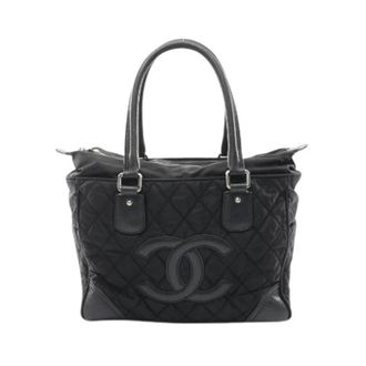 Chanel Pre-owned Tote Bags, female, Black, Size: ONE SIZE Pre-owned Paris New York Line Nylon Leather Tote Bag