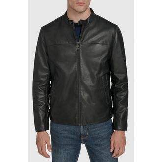 Andrew Marc Leather Racer Jacket in Black at Nordstrom, Size Xx-Large