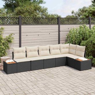 vidaXL Vidaxl - Conjunto De Sof&aacute; De Jard&iacute;n Con Coj&iacute;n 6 Pcs Negro Polirat&aacute;n