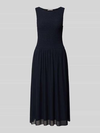 Christian Berg Midikleid aus Mesh mit Smok-Details in Marine, Gr&ouml;&szlig;e 40