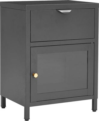 vidaXL Vidaxl - Mesita De Noche Gris Antracita Acero Y Vidrio 40x30x54,5 Cm