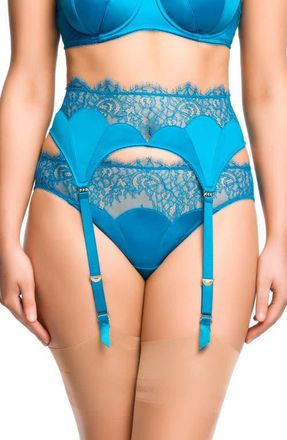 Dita Von Teese Esther Lace Trim Garter Belt in Jewel Blue at Nordstrom, Size X-Large