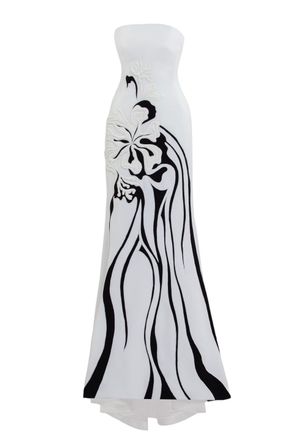 Saiid Kobeisy Embroidered Crepe Strapless Gown With Padded Detailing