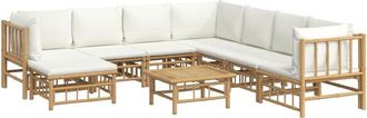 vidaXL Set De Muebles De Jard&iacute;n 9 Piezas Bamb&uacute; Y Cojines Blanco Crema Vidaxl