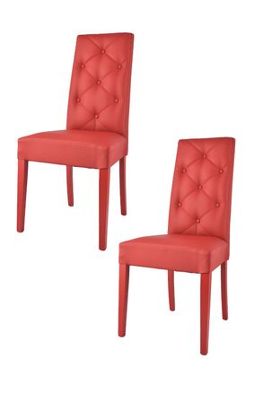 Tommychairs Tommychairs 2 Sillas Chantal En Haya, Asiento En Polipiel Rojo