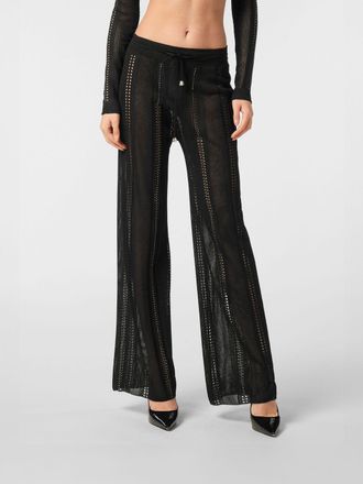 Philipp Plein Pantaloni flared in maglia di misto cotone con coulisse in vita