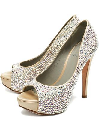 Gina 130 mm pumps met plateauzool en kristallen - Beige