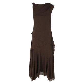 Ganni Long Dress in Marl Mesh - female - Ganni - Midi Dresses - Brown - XS - Dresses