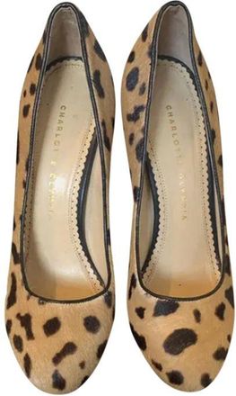 Charlotte Olympia Leopard print pony hair Dolly platform heeled pumps Size 39.5
