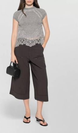 Ermanno Scervino cashmere lace-trim high-neck cap-sleeve knitted top