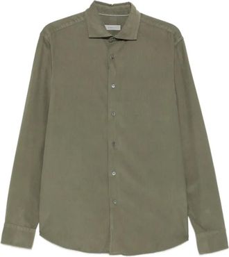Canali Corduroy-textuur shirt met lange mouwen - Heren - Casual Overhemden - Groen - S - Katoen - Overhemden