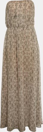 Elisabetta Franchi Beige Abstract Print Chiffon Strapless Maxi Dress