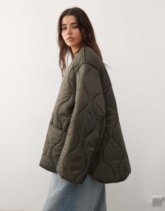 Weekday Giacca trapuntata kaki-Verde