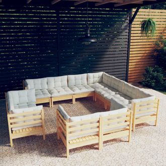 vidaXL Muebles De Jard&iacute;n 11 Pzas Y Cojines Madera Maciza De Pino Crema Vidaxl