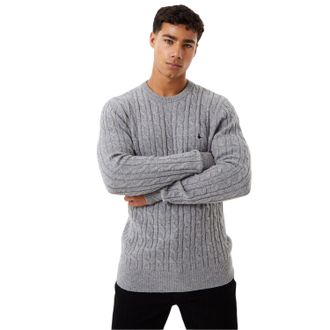 Jack Wills Heren Marlow Kabelgebreide Trui van Merino Wol (Grijs)
