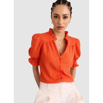 Baukjen Nolan Organic Cheesecloth Blouse in Tangerine at Nordstrom, Size 10