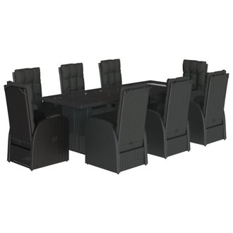 Berkfield Home 9 Piece Garden Dining Set with Cushions Black Poly Rattan