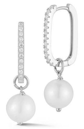 Sphera Milano Cultured Freshwater Pearl Hoop Earrings in Silver at Nordstrom Rack