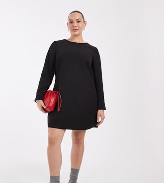 Vero Moda Curve vestito corto nero a maniche lunghe con polsini con bottoni