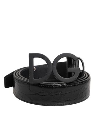 Dolce & Gabbana Black Leather Classic Metal DG Buckle Mens Belt