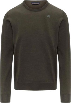 K-Way Groene Merinowol Crew Neck Sweater - Heren - Ronde hals truien - Groen - L - Wol - Truien & Vesten
