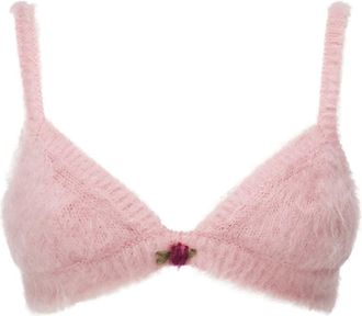 Alessandra Rich Ondergoed, Dames, Roze, S, Wol, Roze Mohair Gebreide Vest met Borduurwerk