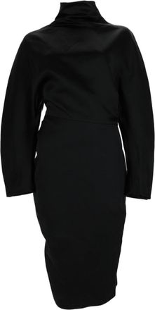 Khaite Black High-Neck Voluminous-Sleeve Midi Dress