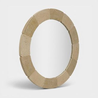 Mauro Ferretti Espejo Redondo De Pared Efecto Piedra 90 Cm Sculpted Stone Halo