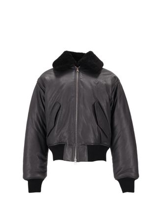 Ami Grey Leather Bomber Jacket